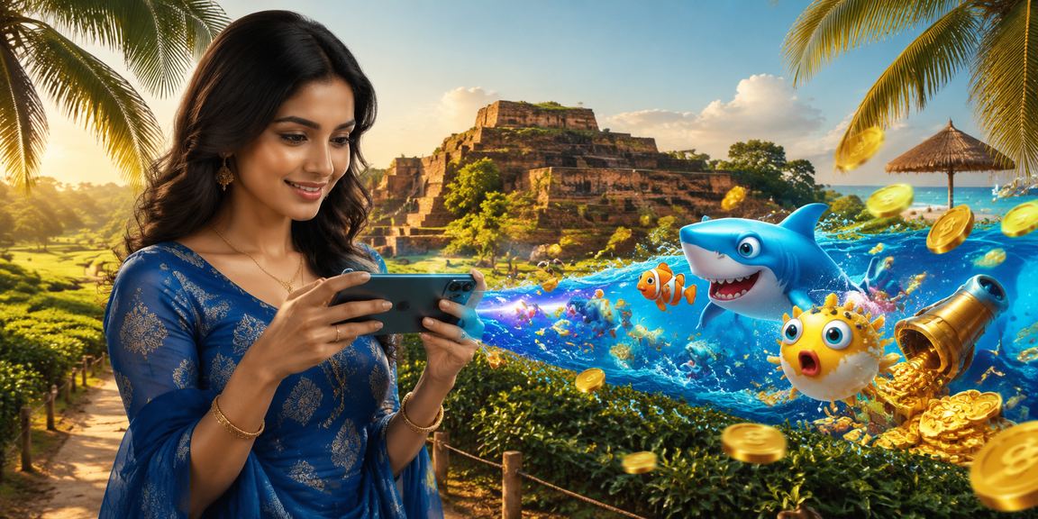 বগুড়ার চা বাগানের পাশে একজন খেলোয়াড় মোবাইলে ফিশিং গেম খেলছেন