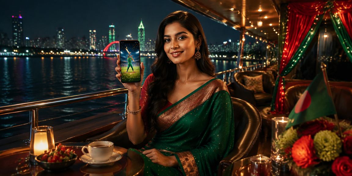 ঢাকায় লাল-সবুজ পতাকার পটভূমিতে ক্রিকেট বেটিং উপভোগ করছেন একজন ব্যবহারকারী
