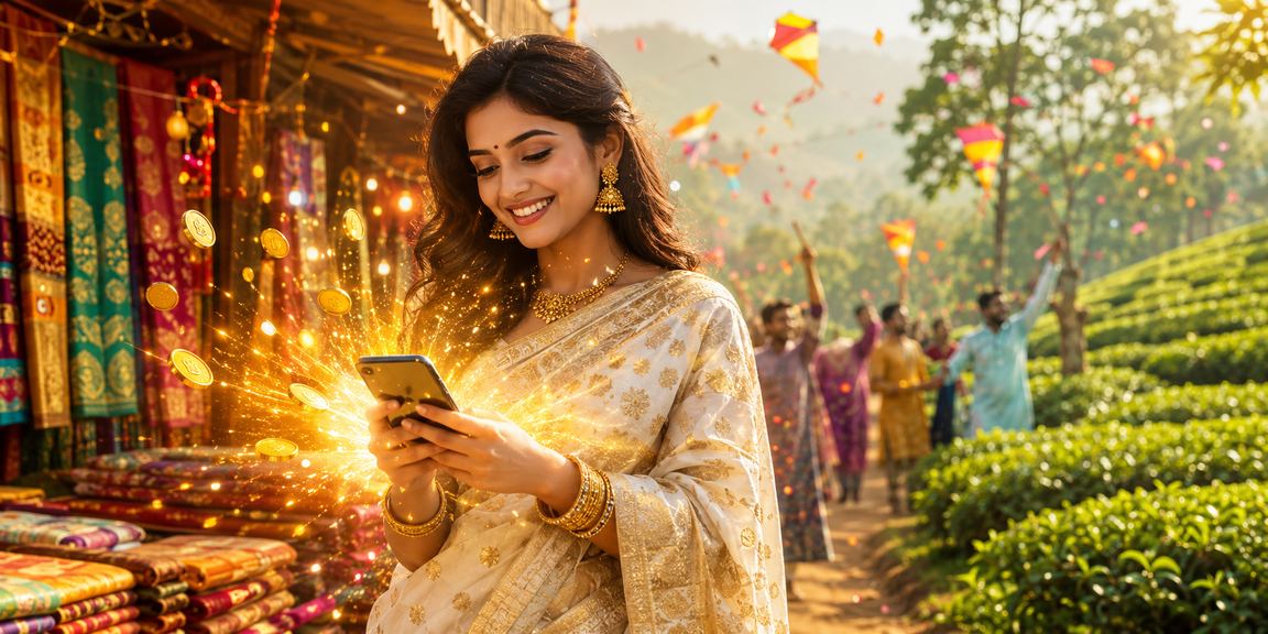 রাজশাহীতে শাড়ি পরিহিতা একজন নারী মোবাইলে টাকা জমা দিচ্ছেন বেটিং অ্যাকাউন্টে